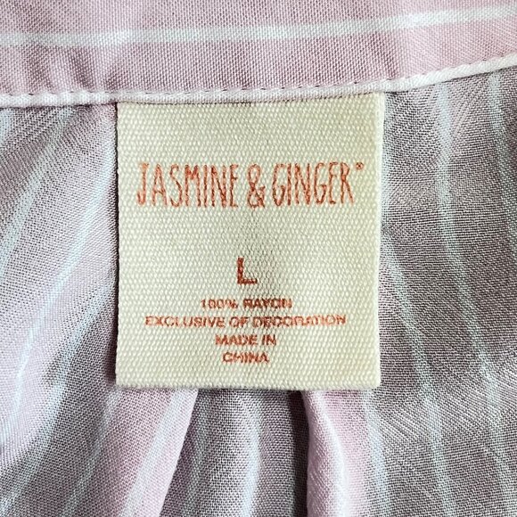 Pink White Stripe Jasmine & Ginger Long Sleeve Button Shirt Embroidered Beach‎ L - Picture 6 of 8